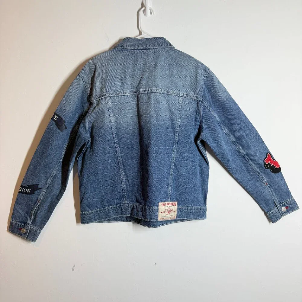 NWT Vintage inspired True Religion Denim Jacket Y2K 2002 Patches Medium Wash L